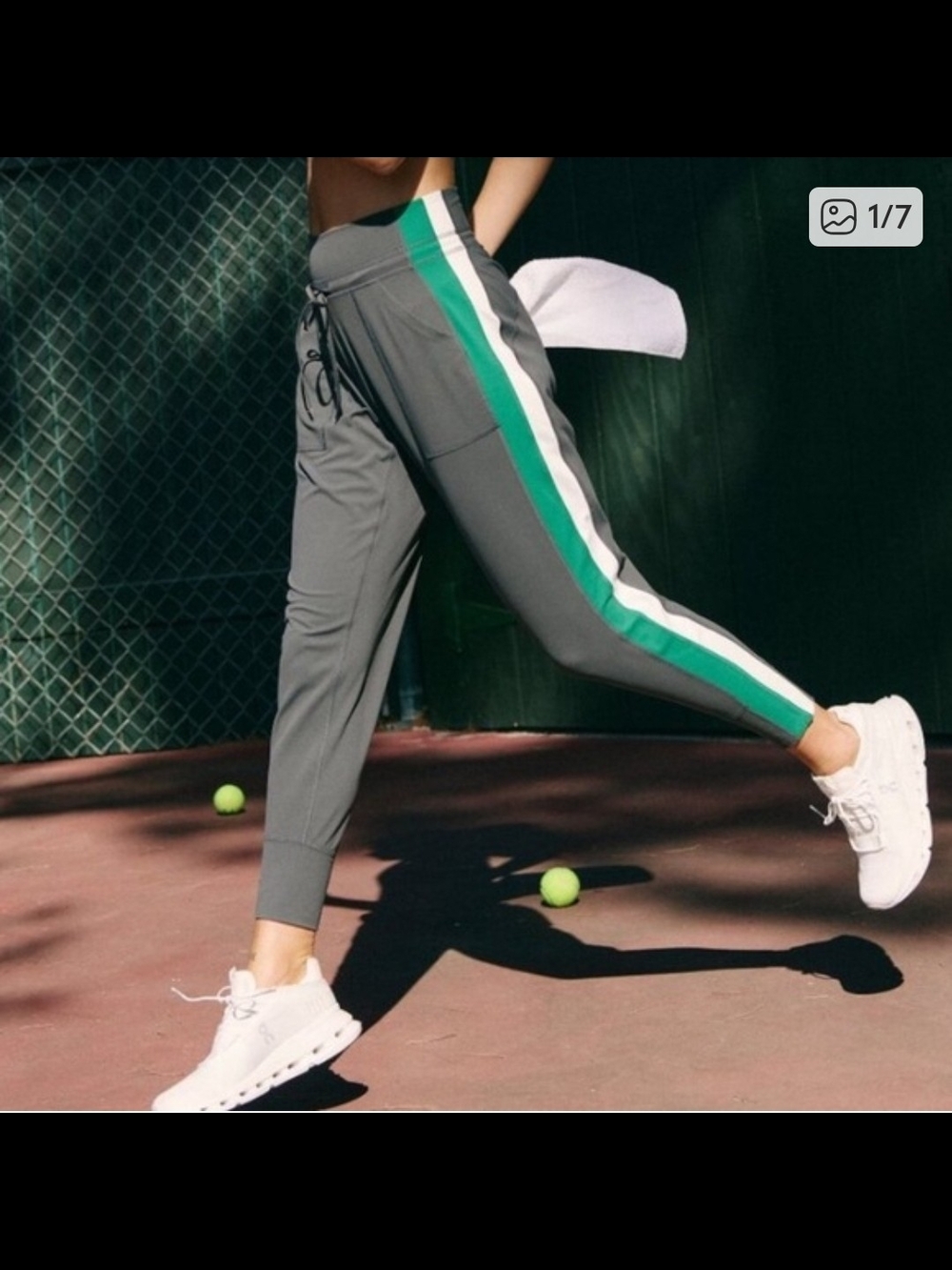 Gray Track Joggers with Green & White Side Stripes